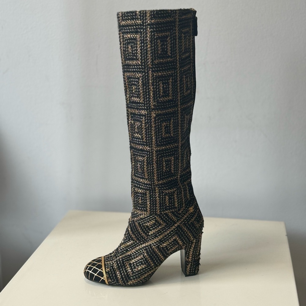 CHANEL Runway Byzantine Tweed Gold Cage High Boots 37 Pre fall 2012 - Picture 11 of 14